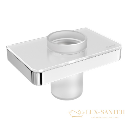 стакан для зубных щёток lemark glass line 9731034 с держателем, хром/черное стекло