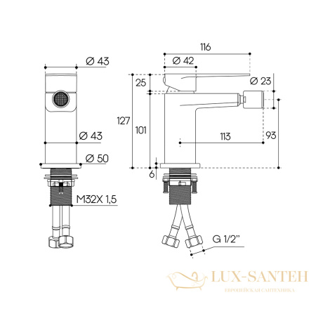 смеситель для биде aqueduto linha lin0545, оружейная сталь