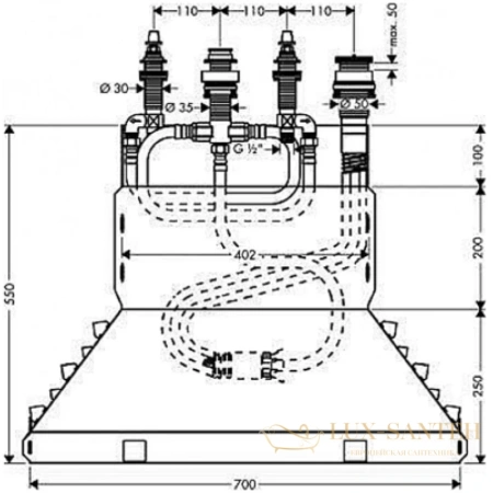 скрытая часть смесителя hansgrohe на 4 отверстия на край ванны 13444180