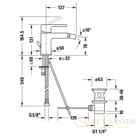 смеситель duravit b.2 b22400001010 для биде, хром