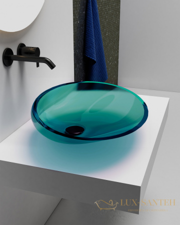 раковина накладная прозрачная abber kristall at2812aquamarin, 53,5х42,5 см, бирюзовый