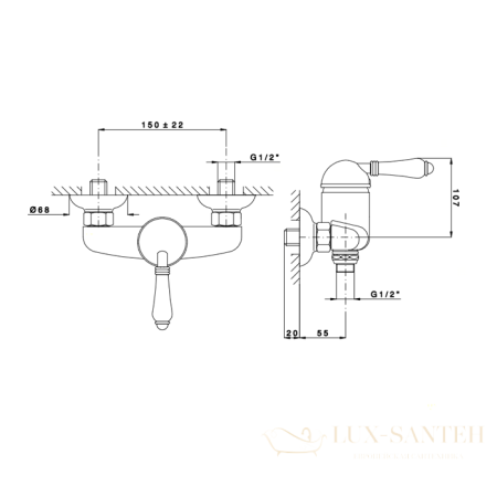 смеситель для душа nicolazzi p.m. blanc, 3405db76, вывод снизу 1/2", белая керамика/тёмная бронза