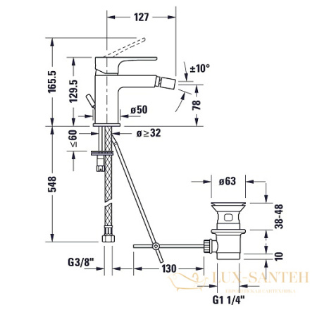 смеситель duravit b.1 b12400001010 для биде, хром