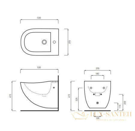 биде подвесное cielo fluid flbs br, 530х370х370h мм, с отверстием под смеситель, переливом и комплектом креплений,  brina