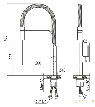 смеситель aqg cook 05coo500cr для кухни с гибким вытяжным метализированным изливом, хром