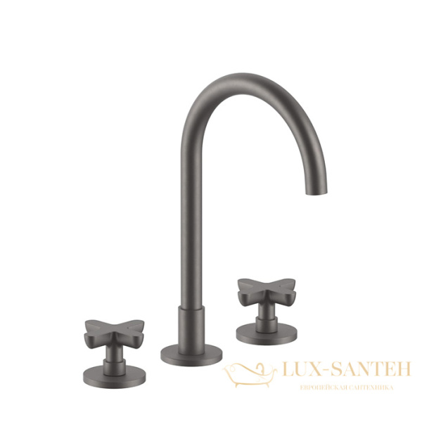 смеситель для раковины, fantini icona classic, 53 p5 r007, 3 отв., с нажимн. донным клапаном, излив 160мм, матовая оружейная сталь