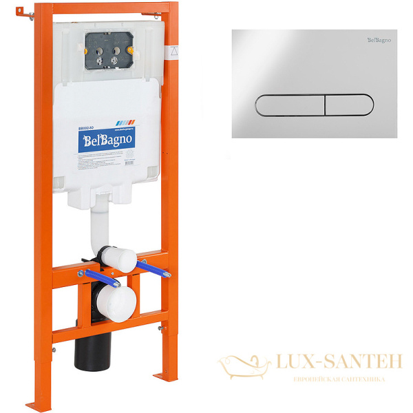 комплект унитаза с инсталляцией belbagno loto bb070chr/sc/bb002-80/bb005-pr-chrome с сиденьем микролифт и клавишей смыва, белый