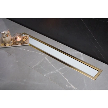 душевой канал pestan confluo premium white glass gold line 13100120 450 мм, белый глянец/золотой, золотой/матовый хром