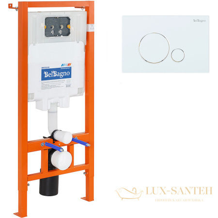 комплект унитаза с инсталляцией belbagno onda bb066chr/bb870sc/bb002-80/bb014-sr-bianco с сиденьем микролифт и клавишей смыва, белый