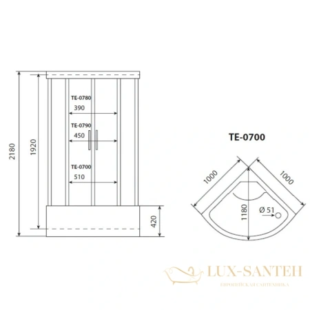 душевая кабина timo eco te-0700 100x100x218 см, стекло матовое