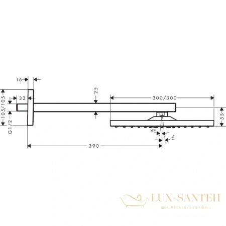 верхний душ hansgrohe raindance е air 300 1jet 26238670 с держателем, черный матовый