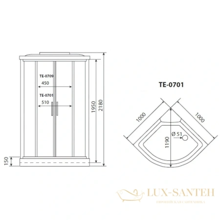душевая кабина timo eco te-0701 100x100x218 см, стекло матовое
