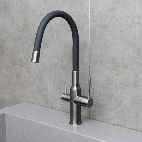 смеситель для кухни lemark expert lm5083gmn-black, с гибким изливом и подключением к фильтру с питьевой водой, графит/черный