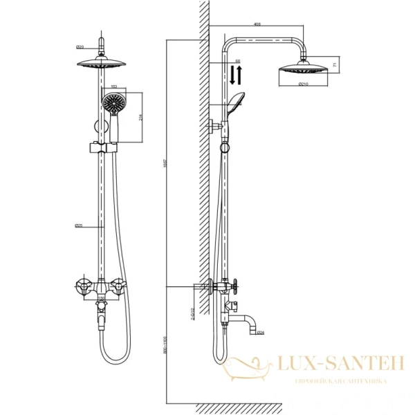 душевая система d&k hessen.goethe da1384741e09 210 мм, хром