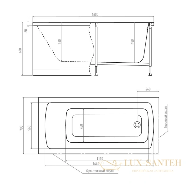 акриловая ванна timo ritta ritta1670 160x70 см, белый