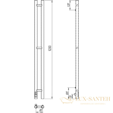 полотенцесушитель с/т laris прайм дуэт чк 80/1200, левый тэн 73207630 ru, белый