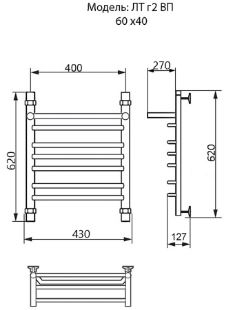 полотенцесушитель ника trapezium лт (г2) вп 60/40, цвет хром