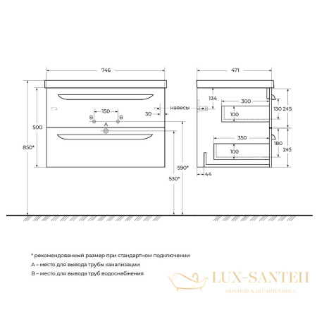 тумба под раковину cezares eco eco-750-2c-so-bo 75 см подвесная, bianco opaco