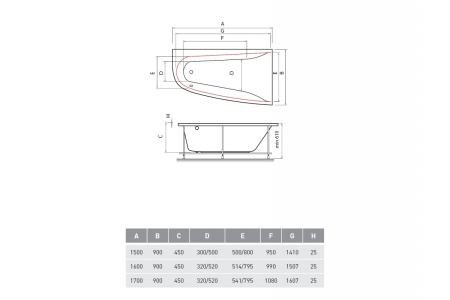 ванна акриловая vayer boomerang (eh) 160x90 r