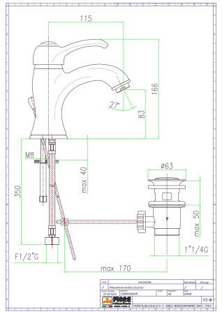 смеситель для раковины fiore jafar 47zz5221 с донным клапаном, бронза