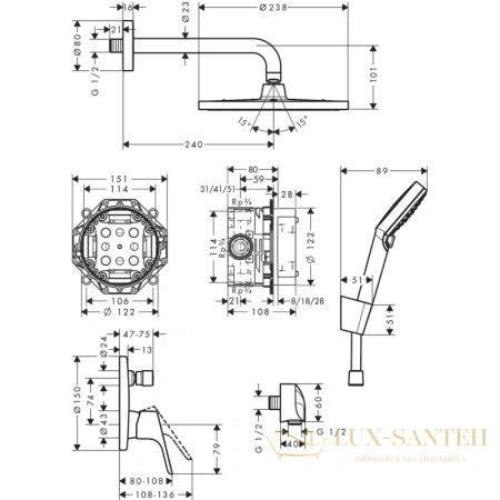 душевая система скрытого монтажа hansgrohe crometta s 240 1jet с однорычажным смесителем 27958000