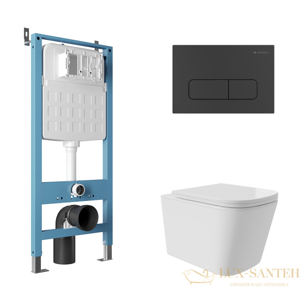 комплект aqueduto aqds150t, инсталляция tecnica novo, панель смыва forma, черная матовая, унитаз macio plus, сиденье микролифт, белый