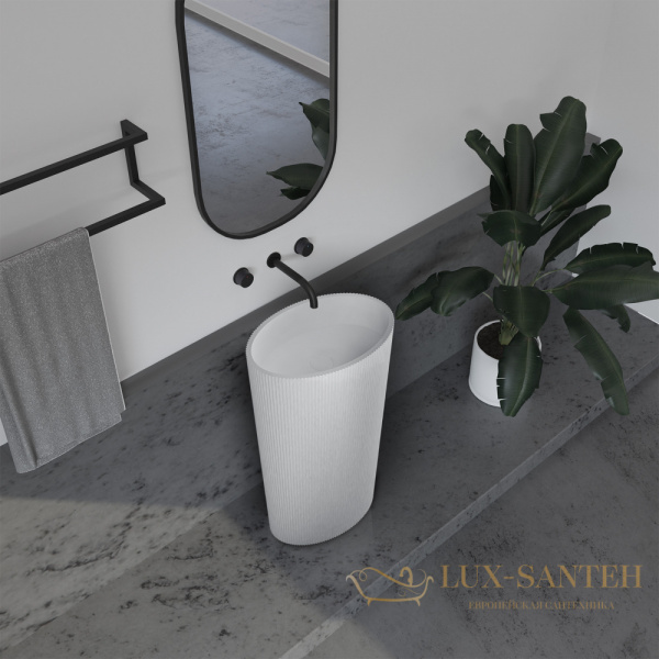 раковина напольная пристенная abber stein as2504-h, горизонтальный выпуск, 50х32х85h, белый матовый