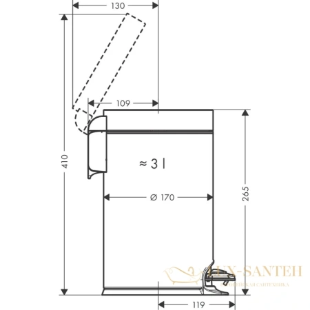корзина для мусора с педалью 3 л hansgrohe addstoris 41775670 черная матовая