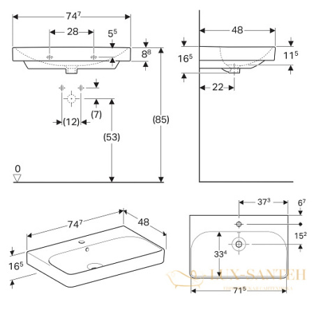 комплект мебели для ванной geberit smyle square 529.353.00.7 75 см, белый глянец