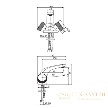 смеситель для раковины, fima|carlo frattini texture collection, f5621hcr, на 1 отверстие, ручки "h", без накладок, с донным клапаном click-clack, цвет