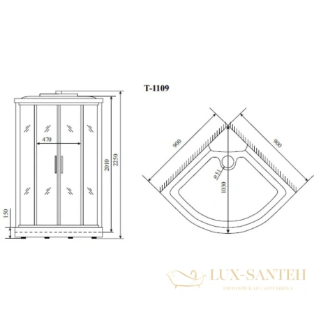 душевая кабина timo standart t-1109 90x90x220 см, стекло тонированное