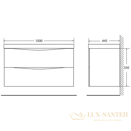 тумба под раковину belbagno marino marino-1000-2c-so-rg-p 100 см подвесная, rovere grigio