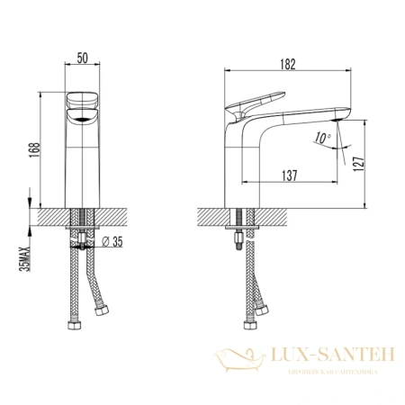 смеситель для раковины aquame como aqm6510gm, оружейная сталь