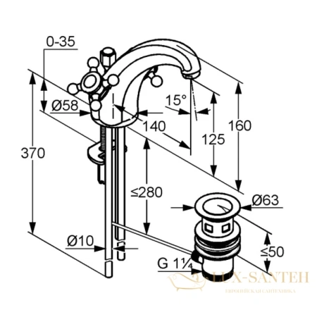смеситель для раковины kludi adlon 510104520 с донным клапаном, золотой