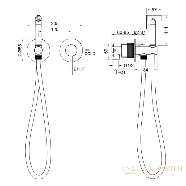 гигиенический комплект timo saona 2339/17sm, с защитой от ожогов, золото матовое