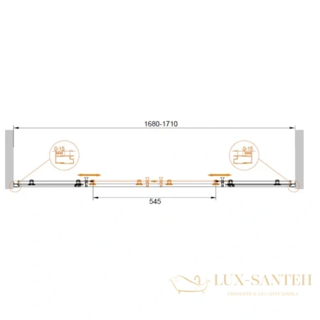 шторка для ванны cezares eco-vf-2 eco-o-vf-2-170/145-p-cr 170 см, стекло рифленое