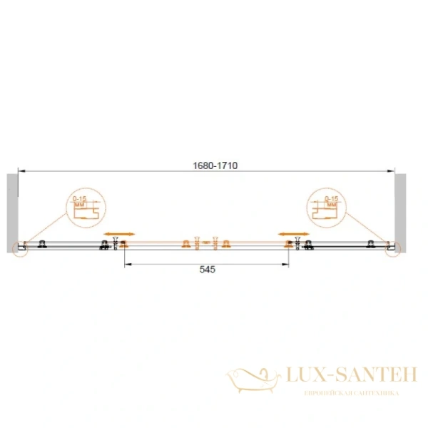 шторка для ванны cezares eco-vf-2 eco-o-vf-2-170/145-p-cr 170 см, стекло рифленое
