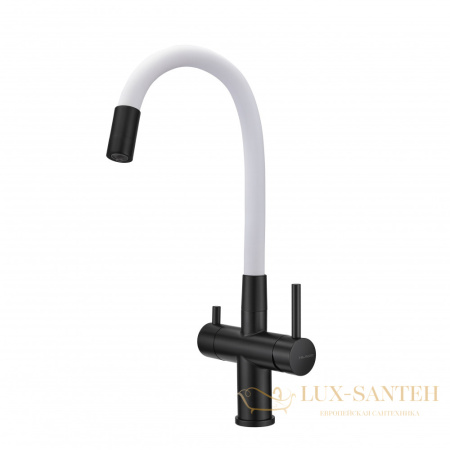 смеситель для кухни под фильтр с гибким изливом milacio ultra mcu.560.tbw, total black/белый