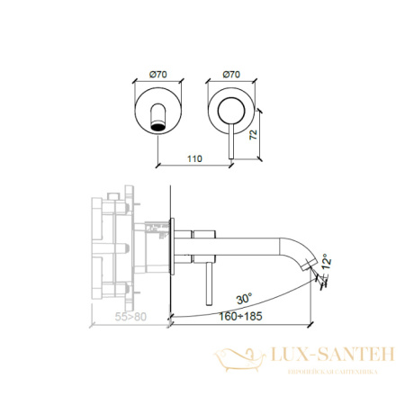 смеситель для раковины встраиваемый almar mixers e210054.gm, внешняя часть, оружейная сталь брашированная pvd