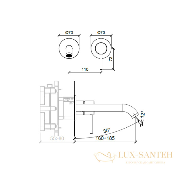 смеситель для раковины встраиваемый almar mixers e210054.gm, внешняя часть, оружейная сталь брашированная pvd