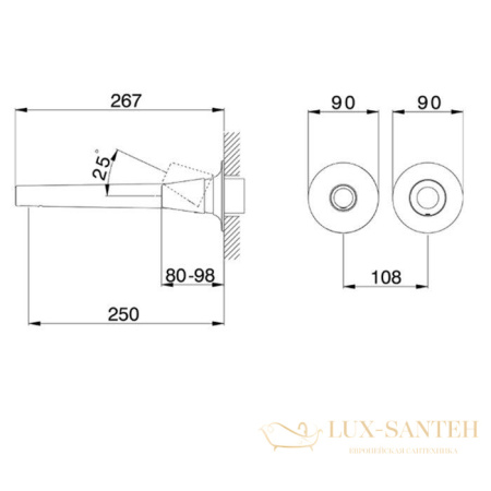 смеситель встраиваемый для раковины, cisal vita, vi00551121, на 2 выхода, излив 250мм, (внешняя часть), хром (требуется za025510)