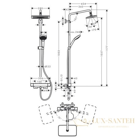 душевая система hansgrohe croma e showerpipe 280 1jet 27630000 хром