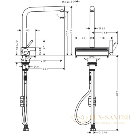 смеситель для кухни hansgrohe aquno select m81 73836800 сталь