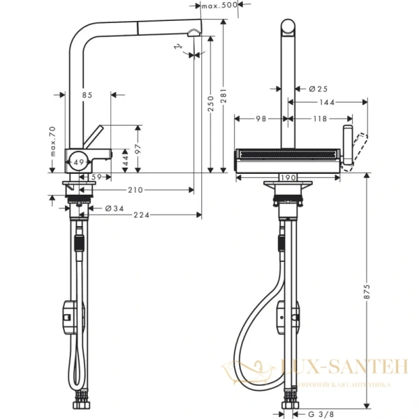 смеситель для кухни hansgrohe aquno select m81 73836800 сталь