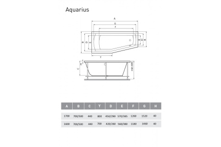 ванна акриловая relisan aquarius l 160х70х50