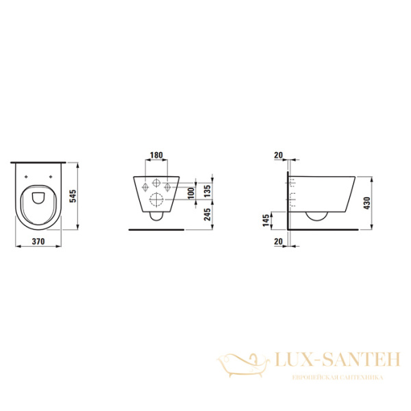 унитаз подвесной безободковый laufen kartell 8.2033.7.716.000.1, 545х370х430 мм, покрытие llc, черный матовый 