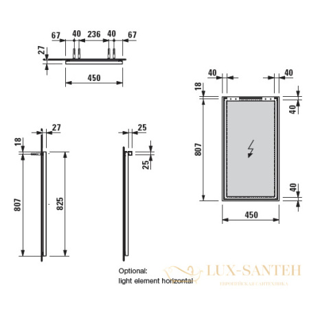светильник laufen frame25 4.4745.2.900.007.1 450 мм, хром