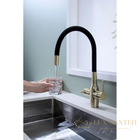 смеситель paulmark salix sa213419-br для кухни с подключением к фильтру, бронза