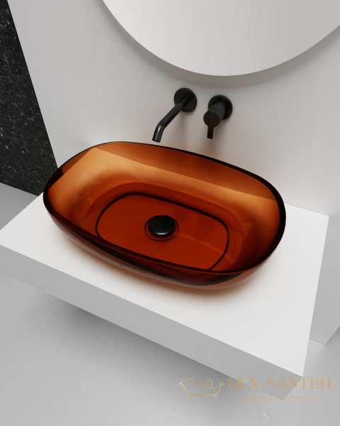 раковина накладная прозрачная abber kristall at2805opal, 60х40 см, коричневый