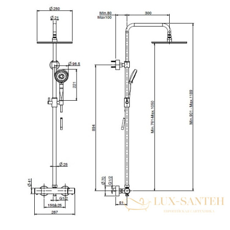 душевая система для душа fima carlo frattini wellness f4285/r259ns, с термостатом, черный матовый